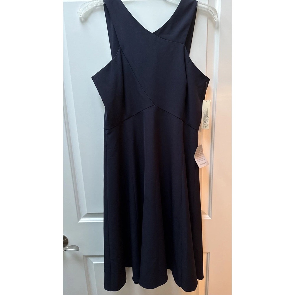 NWT ‎ Eliza J Dress Cross Neck Fit & Flare Womens 16 Navy Blue Halter Sleeveless